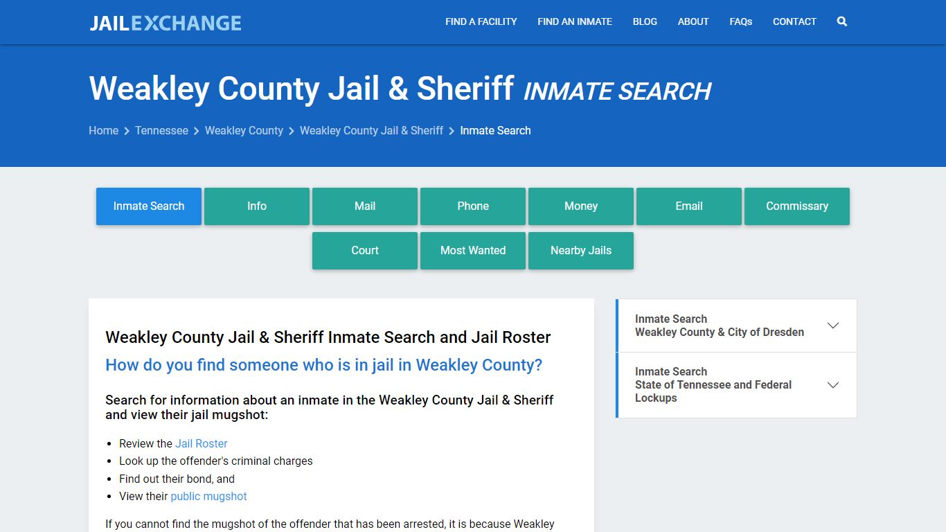 Weakley County Jail & Sheriff Inmate Search - Jail Exchange