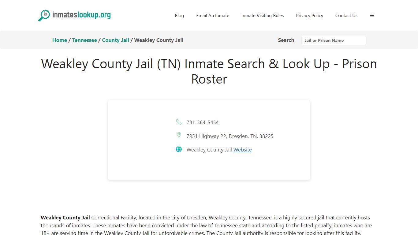 Weakley County Jail (TN) Inmate Search & Look Up - Prison Roster